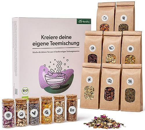Tee Selber Mischen Set Geschenk mit 14 aufregenden Tee-Sorten - BIO Tee Geschenkset Weihnachten zum DIY Teemischung Selber Machen