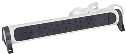 LEGRAND Regleta de enchufes con protección contra sobretensión, con Interruptor, Enchufe múltiple con 6 Tomas de Corriente, Cable de 1,5 MTS, Color Blanco/Gris Oscuro 694509