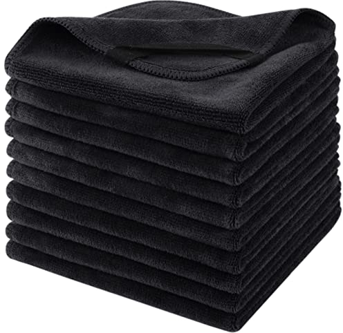 SINLAND 10 Stück Mikrofaser Gesichtstücher Waschbar Abschminktücher schnell trocknend Waschlappen saugfähig Gesichtsreinigungstücher weiches Make up Entferner Tücher, 30,5 x 30,6 cm Schwarz