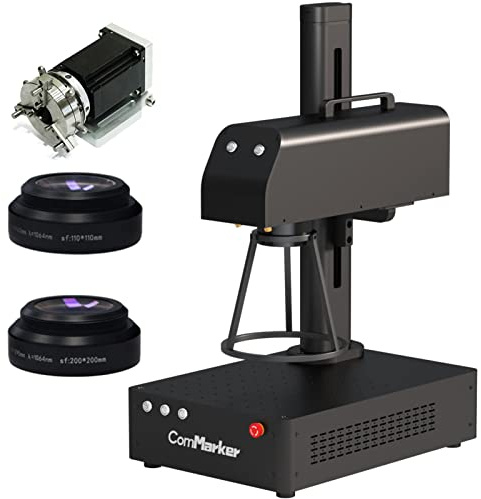 Máquina de grabado láser de fibra ComMarker B4, grabado láser de metal, compatible con Lightburn, máquina de marcado láser de 20W para acero inoxidable, joyas, plásticos, vasos (20W, with 1 rotary)
