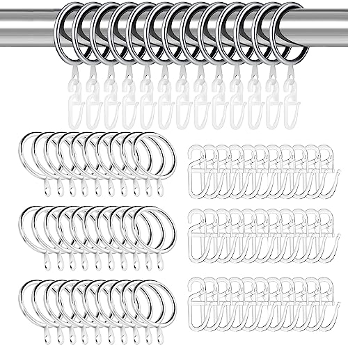 HIMOMO 50 Stücke 30mm Metall Vorhangringe, Enthalten 50 Vorhang Hängend Ringe und 50 Kunststoff Gardinenhaken Gardinen Ringe für Fenstervorhang Bettvorhang Duschvorhang- Silber