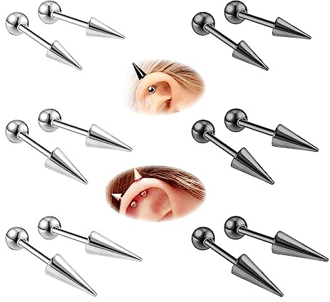 ZS 20G Spike Nose Rings Studs, 18G Stainless Steel Spike Stud Earrings, 16G Septum Lip Rings Cartilage Tragus Helix Piercing for Women Men (12pcs 18g ear studs)