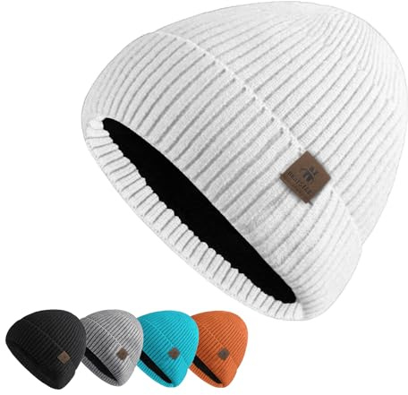 UNNESTAR Gorro de invierno para hombre, de forro polar, para hombre, gorro térmico para mantener el calor en clima frío Toboggan Skull Cap Tejido, Color blanco., Talla única