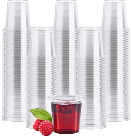 JOLLY CHEF 500 Pack Plastic Shot Glasses, 1 oz Clear Disposable Jelly Cups Reusable Perfect for Wine Tasting, Whiskey, Food Samples, Halloween, Thanksgiving Party, Wedding, Christmas