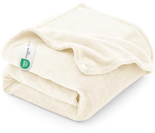 CozyLux Gosig filt, fluffig filt för 4 årstider – mjuk/varm/lätt soffa, sängfyllning, flanell, fleecefilt, 150 x 130 cm gräddvit