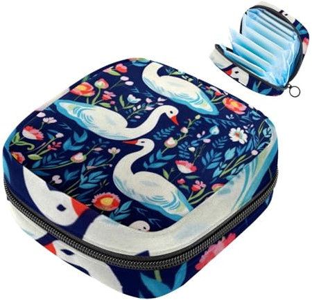 Sacchetto di immagazzinaggio del tovagliolo sanitario,Borsa mestruale,Borsa per cuscinetti,Cigno vegetale floreale variopinto,Sacchetto di periodo