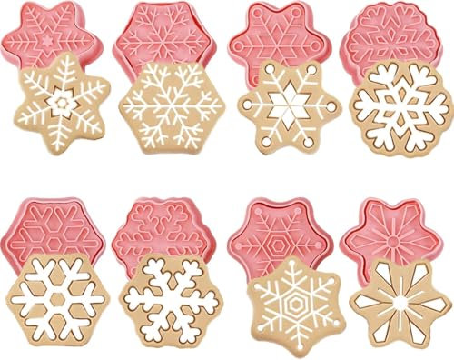 8 stampi per biscotti natalizi 3D, fiocchi di neve, fiocchi di neve, formine per biscotti 3D, riutilizzabili in plastica per bambini