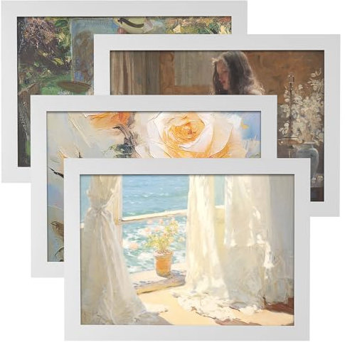 Xpieoyrm Set di 4 Cornici per Foto da 8 Pollici, cornici bianco 15x20cm con supporto, Cornice per Poster con Cornice in Legno e Pannello in Acrilico, Decorazione per Casa, per foto, immagini e poster