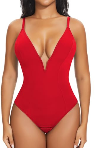 Joyshaper Body Sculptant Femme Ventre Plat String Amincissant Body Shaper Sans Couture Haut Bodysuit à Bretelles Réglables, Rouge, L