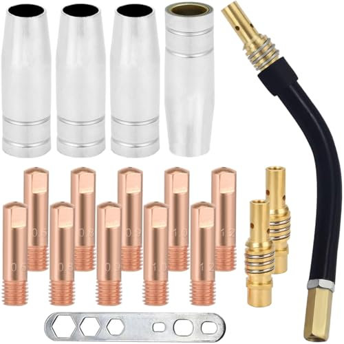EATBALE MIG MAG MB15 15AK for Welding Torch 4 x Gas Nozzles 2 x Nozzle Holders 10 x Contact Tips (0.6/0.8/0.9/1.0/1.2 mm) 1 x Torch Neck Welding Gun Consumable Accessories Kit