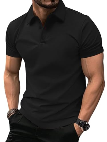 zitysport Mens Work Polo Shirts Short Sleeve Shirt Lightweight Breathable Outdoor Golf Polo Adult Shirt Men Summer Sport Basic Tshirt Tops(Black L)