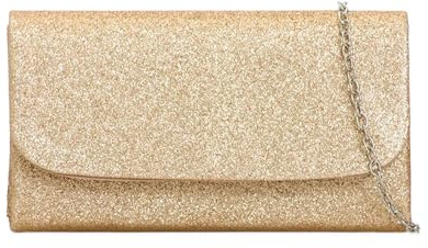 UShopUK Liten glitter glänsande brud bal bröllop kväll koppling mode fest axelväska handväska, Lätt guld