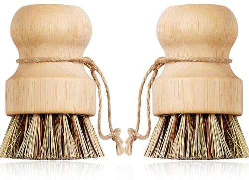RHAFAYRE Spazzola per palmi in bambù, 2 spazzole da cucina con supporto, spazzola per champignon, in legno, spazzola per la pulizia di piatti, pentole, padelle, spazzola per verdure, pulizia di funghi