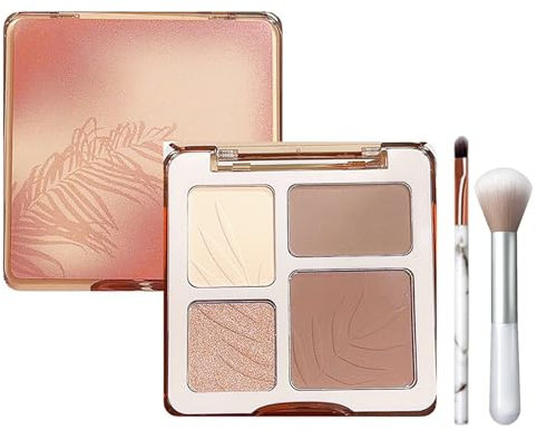 Highlighter & Contouring Palette, 4 Farben Matte Bronzer Shimmer Highlighter Makeup Set, Feines Pulver & Hohe Pigmentierung, Langlebig & Wasserfest Contour Schminke Palette mit 2 Pinsel, Leicht Textur