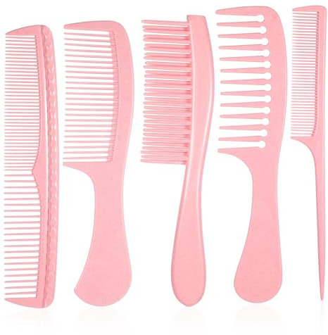 5 Stück HaarKamm Set, Rosa Friseur Kamm Haarschneidekamm Antistatischer Rattenschwanzkämme Breiter Feinzahniger Kamm Professioneller Haarstyling-Tools für Damen Nasses, Trockenes, Welliges