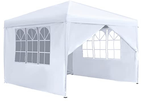 NAIZY Cenador plegable de 2,5 x 2,5 m, resistente al agua, estable, resistente al invierno, plegable, con 4 paneles laterales, ventanas y bolsa de transporte, para jardín, protección UV, color blanco