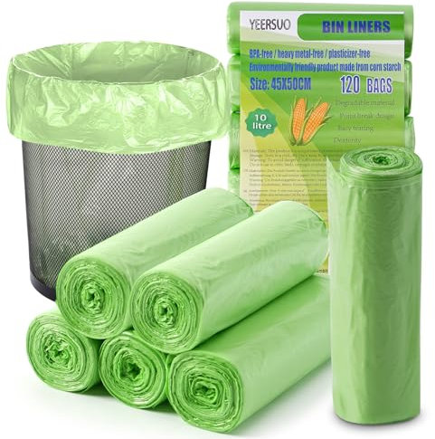 120 sacchetti per rifiuti biologici da 10 l, sacchetti per rifiuti compostabili, per cucina e ufficio, 45 x 50 cm, verde