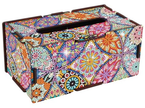 DCIDBEI Dipingi con i Numeri Scatola di Fazzoletti 22x12cm Pittura a diamante Scatola Porta Fazzoletti per Cosmetici Diamond Painting Porta Dispenser Porta Tovaglioli Contenitore Coperchio Mandala