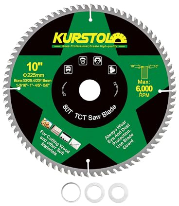 KURSTOL Lame Scie Circulaire Bois 255 x 30mm - 80 dents Disques Carbure pour Bois, Plastique, Contreplaqué, Panneaux de Particules, Panneaux Multicouches
