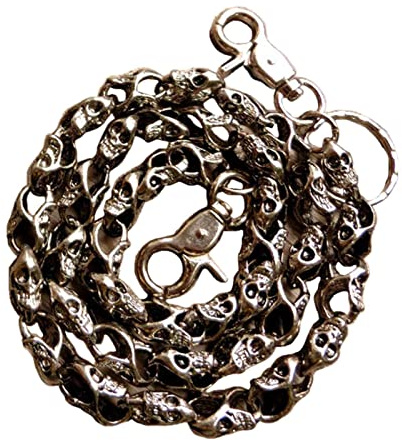 Ddujbtp Cadena casual de calavera para pantalones, doble gancho, resistente, billetera de motociclista, punk, cabeza de calavera, llavero de metal, cadenas de mezclilla para hombres y mujeres, talla