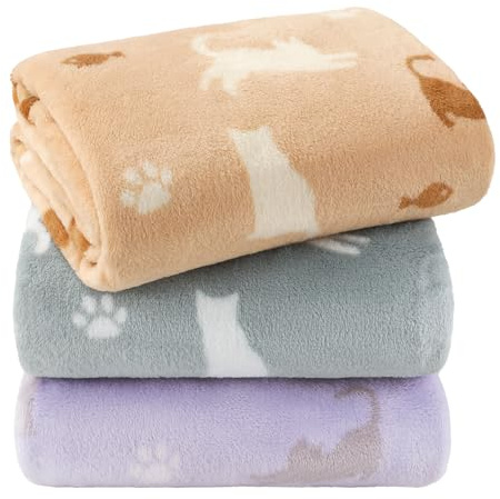 luciphia 3 Stück Hundedecke Katzendecke,Waschbare Haustier Decken aus Flanell für Kleine Mittel Große Katzen und Hunde,Verdickte Tragbare Schutzdecke für Sofas,Autos,Betten,Katze Kralle Fisch,45*75cm