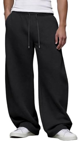 FEDTOSING Mens Baggy Joggers Open Hem Premium Wide Leg Elastic Waist Sweatpants Breathable Cotton Casual Pants with Pockets
