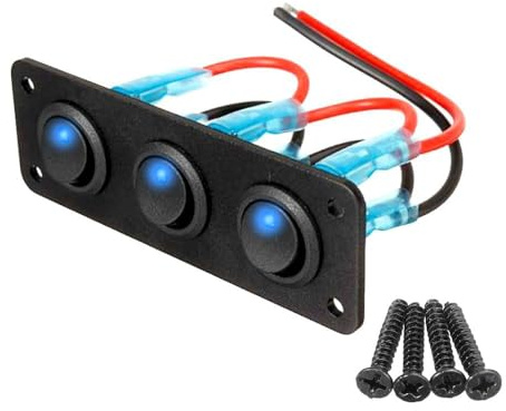 3 Banda Panel Interruptores Palanca 12V 24V Interruptor 12V Redondo con Luz LED Azul SPST 20A Panel Interruptor Marino IP65 para Barco Coche Camión Caravana Camper Panel Interruptor Marino Eléctrico