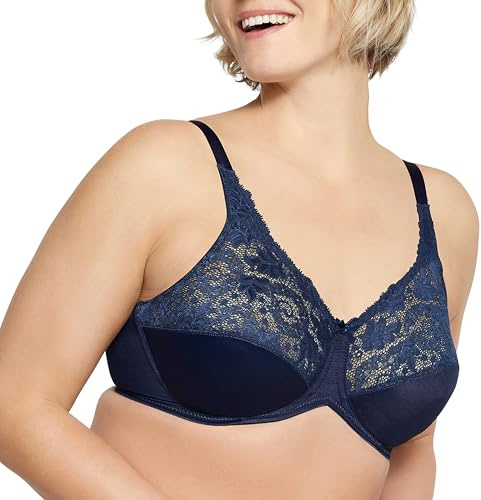 Bali - Sujetador Reductor Lilyette de Encaje con Aros para Mujer, Microfibra de Cobertura Completa, Azul Marino, 36C