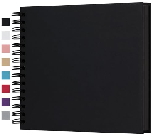 potricher Álbum de fotos de 20 x 20 cm, 80 páginas de papel kraft grueso en blanco, libro de recuerdos para boda y aniversario familiar (negro, 20 cm)