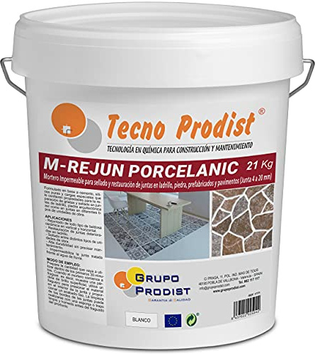 M-REJUN PORCELANIC de Tecno Prodist - (21 Kg, Blanco) - Mortero para Lechada impermeable azulejos y suelos. Pavimentos cerámicos, ladrillos, piedra, etc. (Junta ancha de 4 a 20mm)