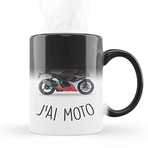 Mygoodprice MUG Magique qui change de couleur sensible à la chaleur - Thermosensible - en céramique au motif J'peux pas moto