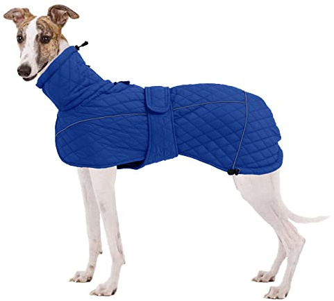 babepet Greyhound Quilted Winter Coat Adjustable Warm Dog Jacket with Zip Harness Hole,Reflective Waterproof Pet Cold Weather Clothes Vest for Medium Large Dogs Whippet Lurcher Salukis-Navy Blue-L