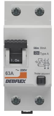 DEBFLEX - Interrupteur Différentiel 63A 30mA 2 Pôles Type A - Module de Protection Electrique - Certifié NF - Installation dans Tableau Electrique - Gris