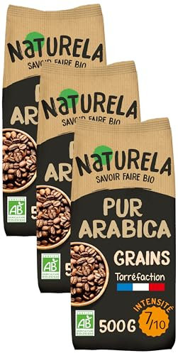 NATURELA - Café Grains Bio - Café Arabica Bio - Torréfaction Lente - Fabriqué en France - 500g (Lot de 3)
