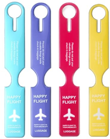 Veki 4 Stück Wasserfeste PVC Kofferanhänger, Gepäckanhänger mit Namensschild Adressschild, Koffer Handtaschen Etiketten, Kreuzfahrt Kofferanhänger für Reisetaschen, Koffer (Multicolor A)