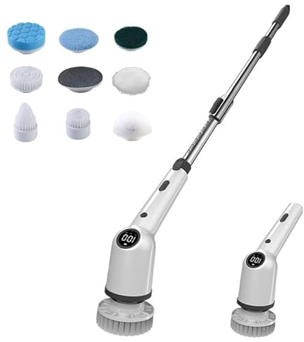 AISEELY Brosse de Nettoyage électrique, Brosse Rotative Nettoyage 9 en 1, avec 119CM Bras d'extension et 3 Vitesses Réglables, Brosse Salle de Bain Nettoyage pour Cuisine, Voiture, Carrelage