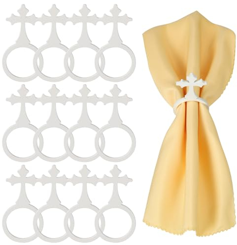 MWOOT 12 Pezzi Anelli Portatovaglioli Incrociati, Portatovagliolo Religioso in Legno per Pasqua Nozze Cena Festa Banchetto, Ferma Tovaglioli Prima Comunione Decorazioni da Tavola