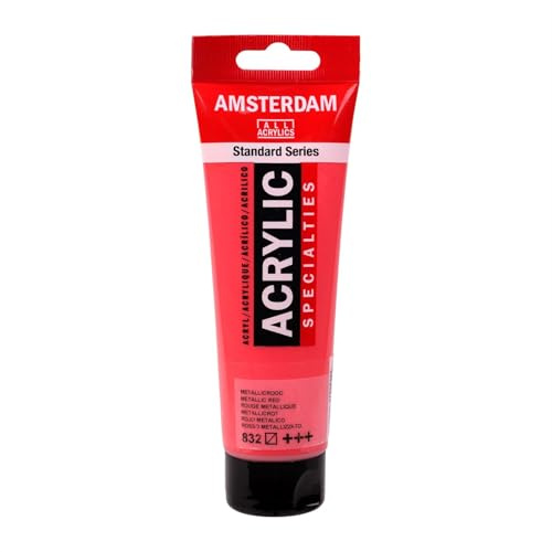 Amsterdam Talens Acrylfarbe 120ml Künstlerfarbe für Leinwand Papier Holz Stein Ton seidenmatt lichtecht wasserfest geruchsneutral lösungsmittelfrei Made in EU ganzjährig Metallic Red