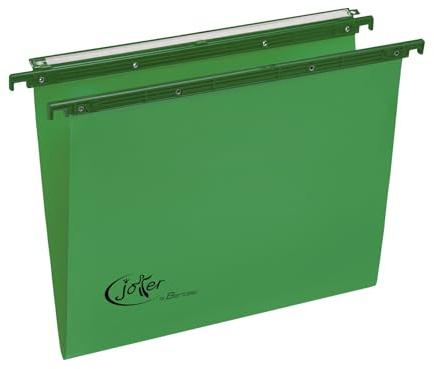 Joker® by Bertesi, Lotto di 25 Cartelle Sospese Top di gamma per Cassetti, in Cartone 270 gr/mq, Portaetichette Lenticolare già Montato, Interasse 39 cm, Fondo a V, Verde, Cod. 400/395 Link -A6