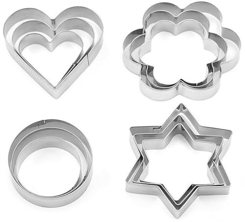 Generic 12 Pcs Cookie Cutter Set, Heart Star Stainless Steel for DIY Baking, Cake Fondant Sugarcraft Pastry Bakeware Decoration