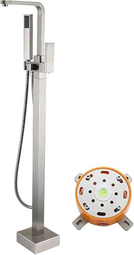 Grifo Bañera Exenta, Grifería Exenta de Bañera, Grifo de bañera vertical de doble control con mezcla de agua fría y caliente, gran caudal, con ducha de mano y caja empotrada(Brushed Nickel)