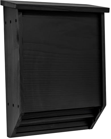 Woodside Wooden 2 Chamber Bat House – Weather-Resistant Timber Roosting & Nesting Box for 75 Bats, Easy Mount with Fixings, Grooved Interior, Black