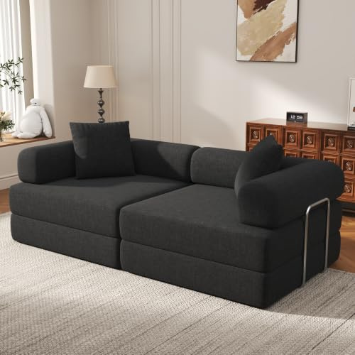DURASPACE Faltbares 2-3 Sitzer Klappbar Schlafsofa Gästebett 200cm, Bequemer Ausklappbarer Futon, Modularer Bodensofa ohne Federkern für das Wohnzimmer (Chenille-Schwarz)