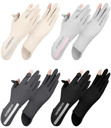 Fourluoo 4 Pairs Women UV Protection Touchscreen Gloves Full Finger Sun Protection Driving Gloves for Summer Outdoor Cycling(Multicolor 1,Elegant Style)