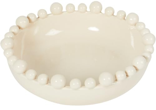 New Decorative Ceramic Ball Edged Bowl – 28cm Modern Centrepiece Dish for Coffee Table, Potpourri, Storage or Display N-81 (Cream)