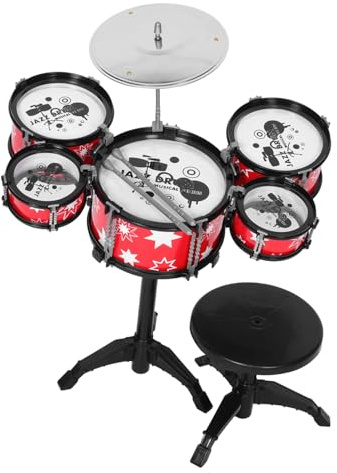 SOPOTUTU Batería Infantil para Niño Niña Pequeños Batería Musical con Tambores Abs y Marco Negro Incluye Taburete y Baquetas Instrumento Educativo para Desarrollo Musical y Creatividad Casa