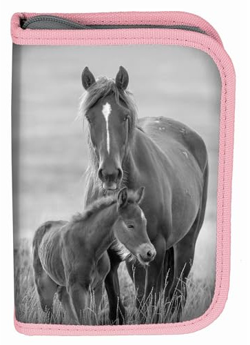 PASO Trousse pour enfant 22 pièces, Chevaux, Trousse à crayons