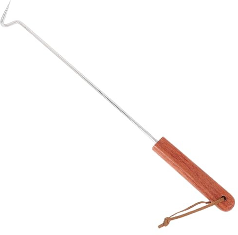 YOSADIER Gancio Carne Barbecue in Metallo Inox con Manico in Legno di Rosa, Gancio per Girare Carne Grigliata Antiscivolo Facile da Pulire per Cucina Esterna