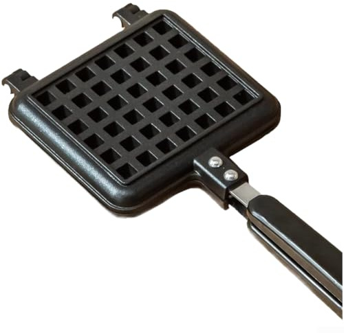 Vidonergy Piastra per waffle in ferro con cuore – motivi floreali, manico rivetto in lega per una maggiore durata, adatto per altri piani cottura a gas, con gancio per appendere (A)
