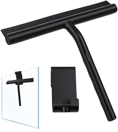 Vibrivio Rasqueta limpiacristales Ducha con Gancho, Limpia Cristales mamparas Ducha 21 cm Silicona con núcleo de Acero Inoxidable, Limpiador de Ducha para baño, Azulejos, Espejos, Ventanas(egro)